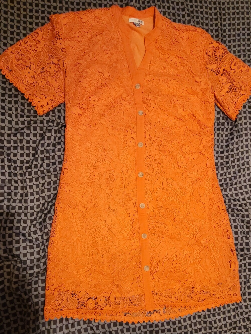 Amuse Society Boho Lace Button-Front Short Sleeve Mini Shirt Dress Sz Small